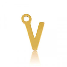 Stainless steel charm initial V Gold